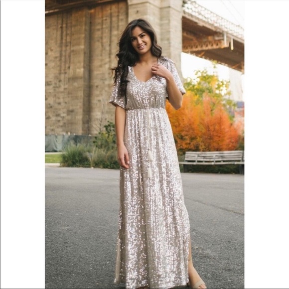✨Boho Glam Silver Sequin Maxi Dress - Picture 4 of 7
